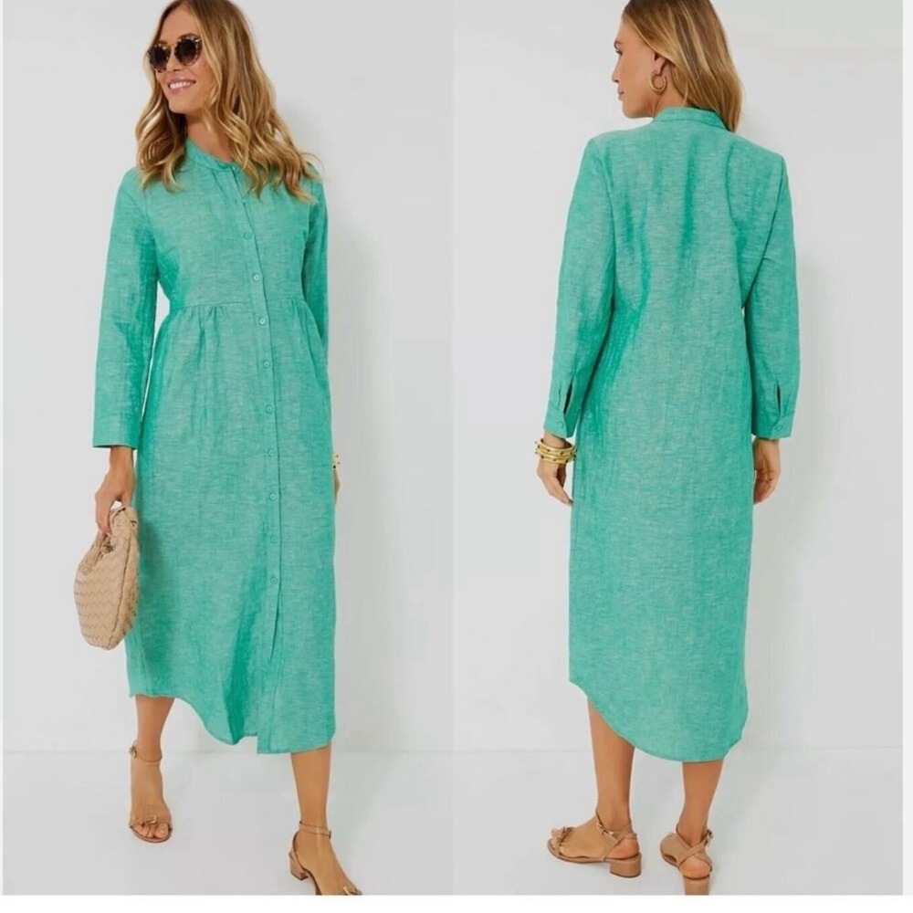 TUCKERNUCK Pomander Place Chambray Lydell
Maxi Shirt Dress Sea Green Linen Sz S